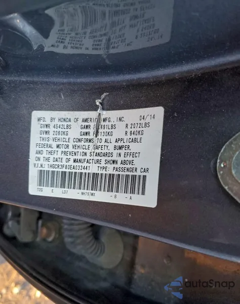 2014 Honda Accord Exl из США, поврежденный, VIN 1HGCR3F80EA033441